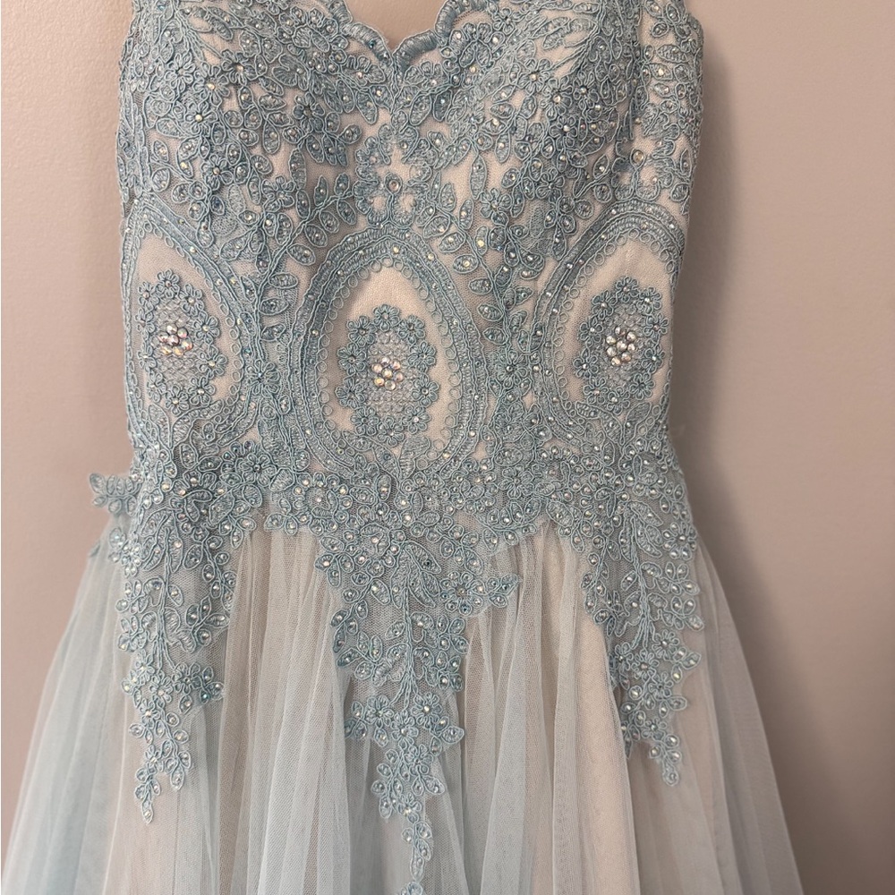 Blue Embellished Sweetheart Formal Gown